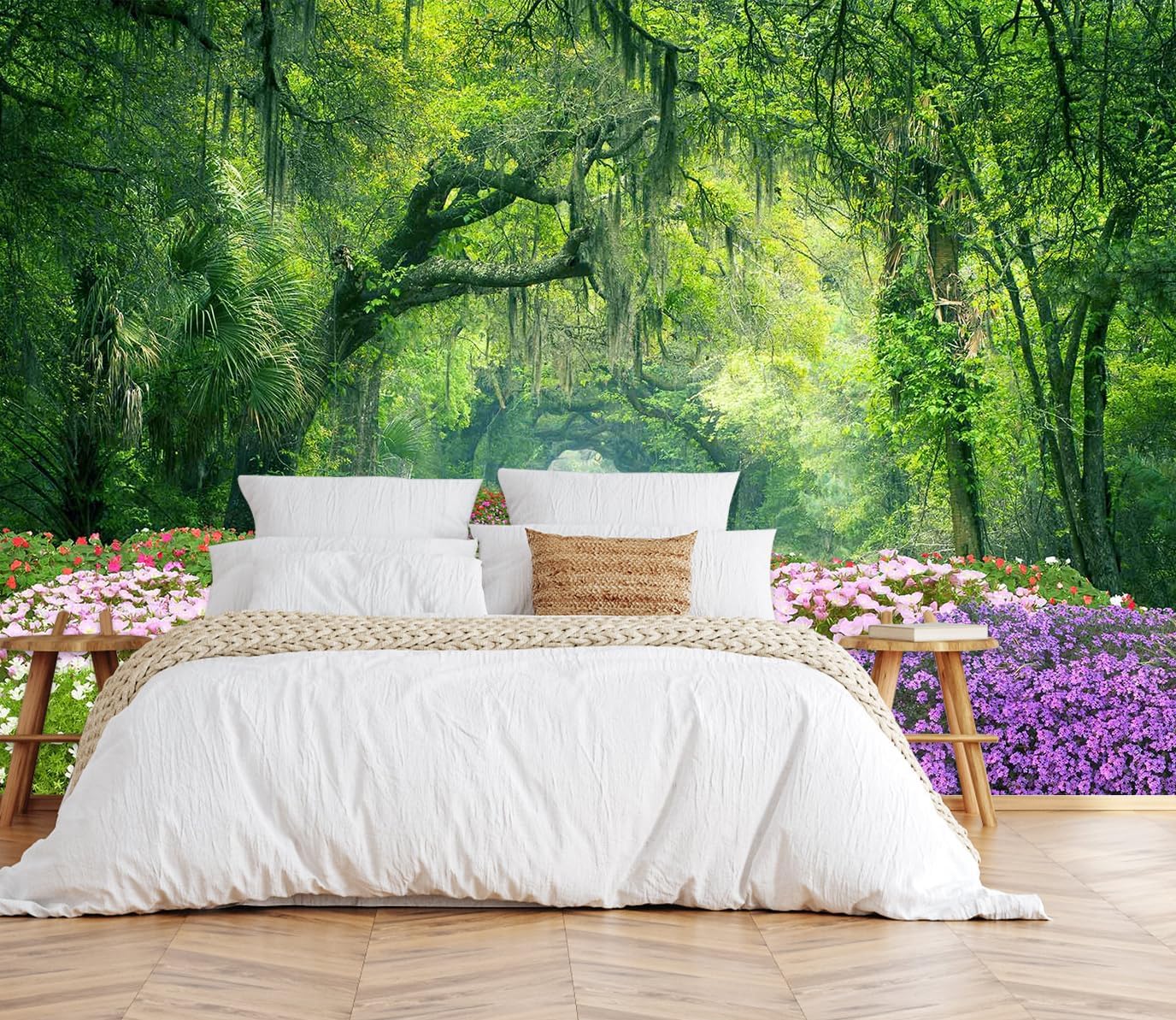 Hazy Forest Wall Mural, Abstract Nature Landscape Wallpaper, Background Wall Decoration Patterns（Non-self-Adhesive）