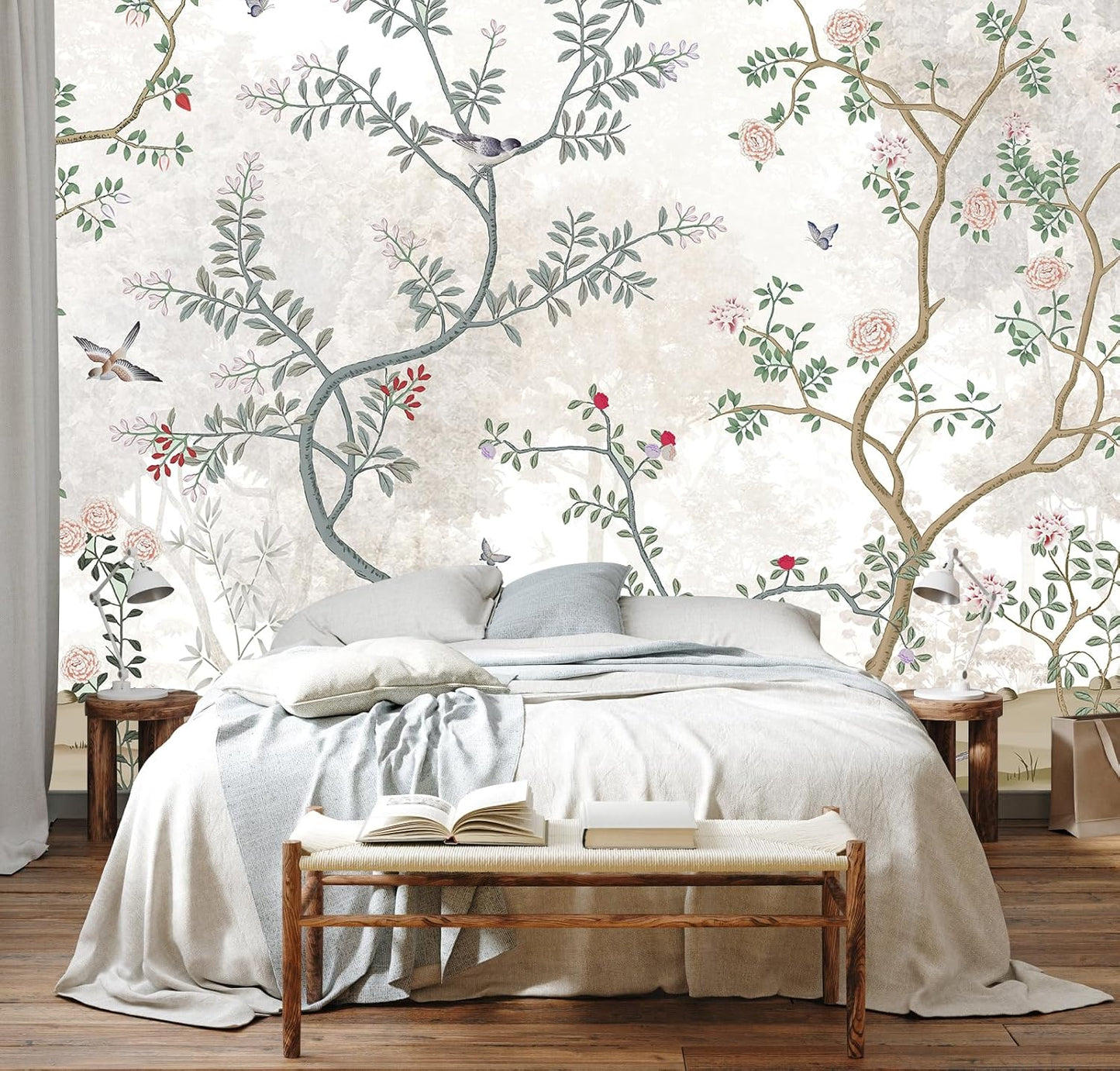 Vintage Beige Forest Woodland Mural Wallpaper for Bedroom Living Room (Not Peel n' Stick)