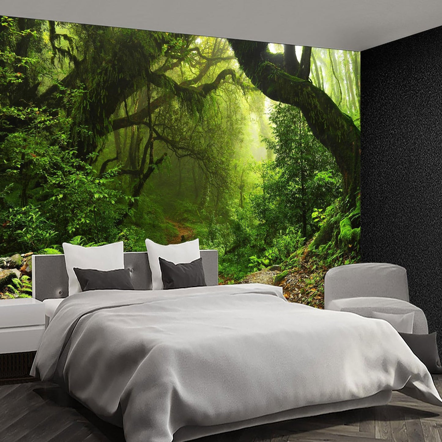 Nature Forest Tree Mural Woodland Landscape Backgrounds Cottage Jungle Wallpaper Extra Large Wall murals for Bedroom Living Room（not Peel and Stick）- 108“x 75"