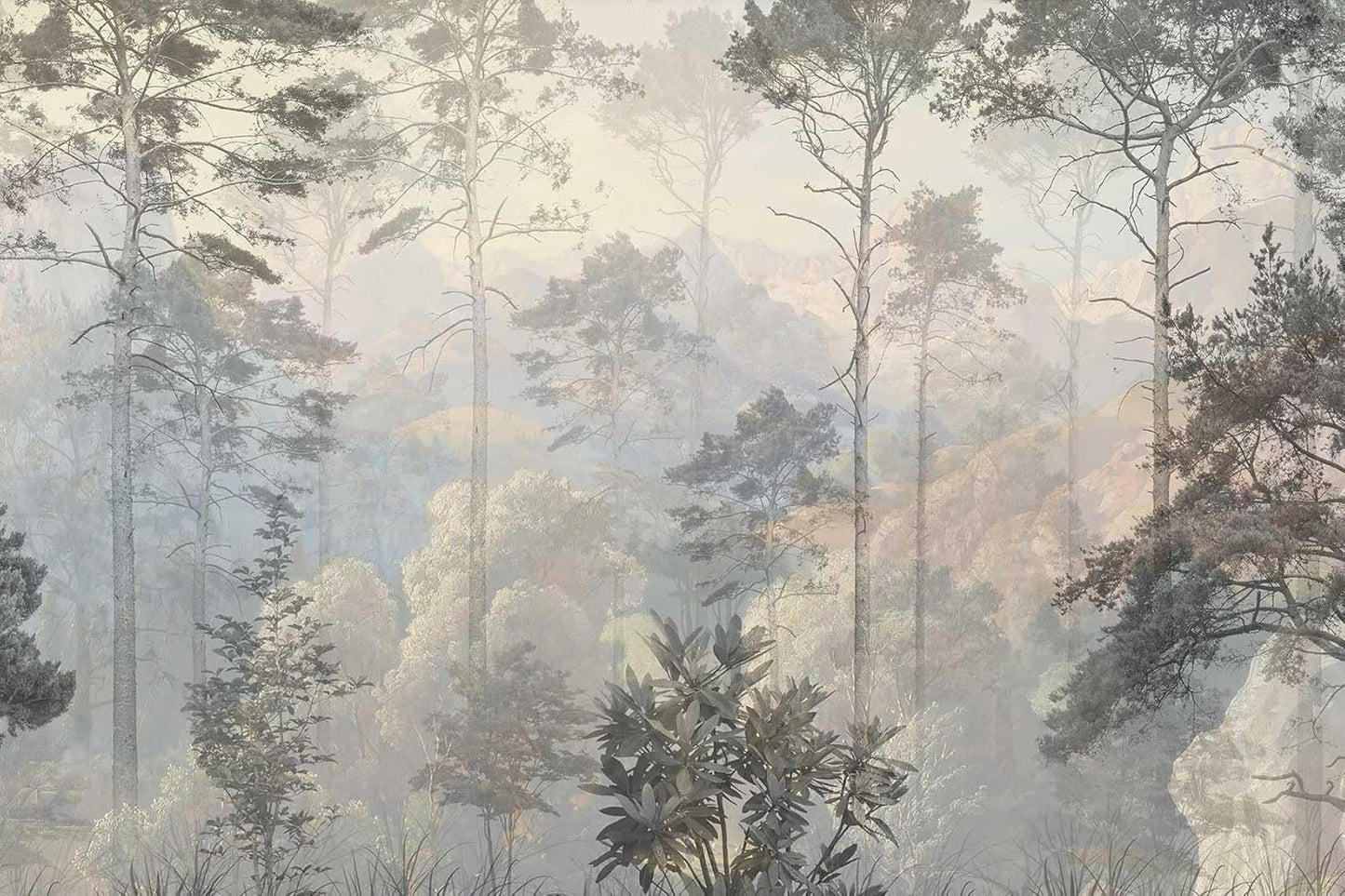 Hazy Forest Wall Mural, Abstract Nature Landscape Wallpaper, Background Wall Decoration Patterns（Non-self-Adhesive）
