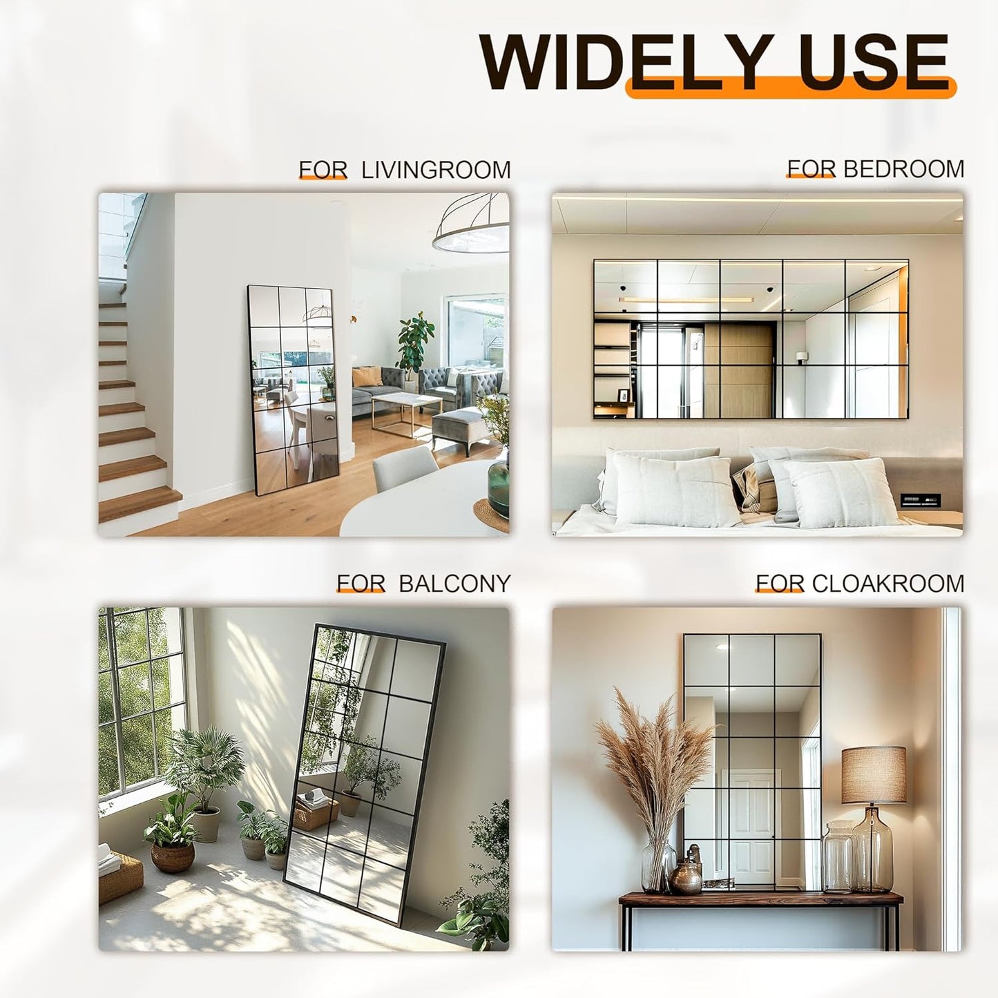 Large Full Length Floor Mirror for Bedroom, Living Room, Hallway - 28"X55" Window Pane Mirror Decorative Wall Art