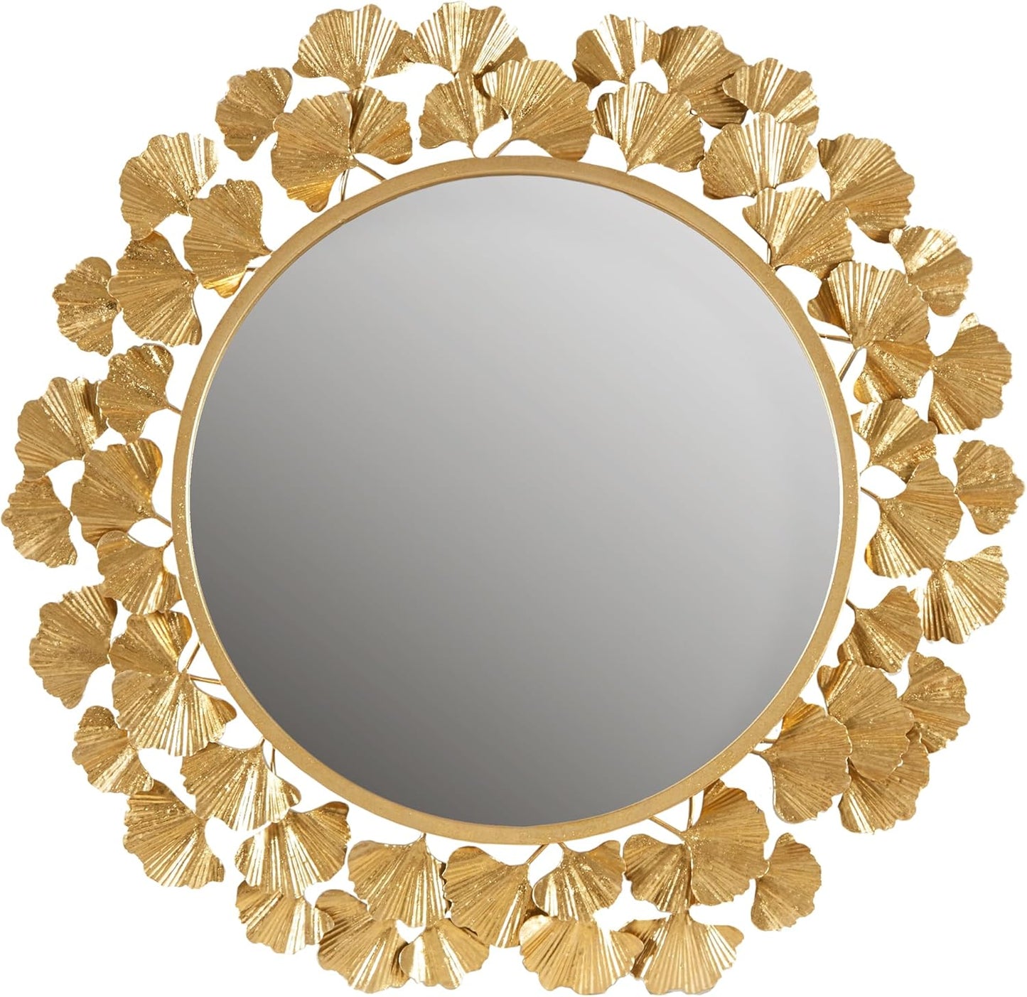 Martha Stewart Wall Décor Large Gingko Leaf Round Wall Mirror for Living Room, Iron Metal Plate Frame Antique Finish, Ready to Hang Bedroom Decoration, Eden, 30.5", Gold
