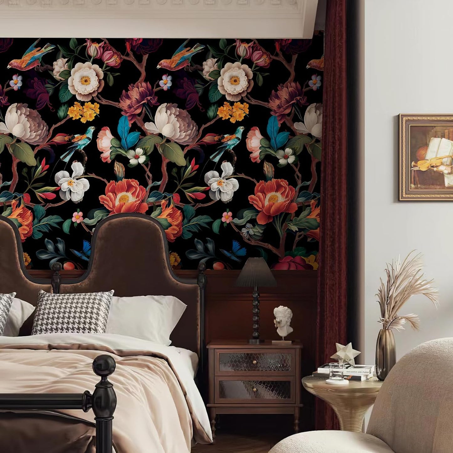 Zeeko Floral Peel and Stick Wallpaper Mural Beige Flower Wallpaper for Bedroom TV Background Large Wall Murals Wall Paintings Art Deco 98" H x 59" W (Covers 40 sq. ft.)