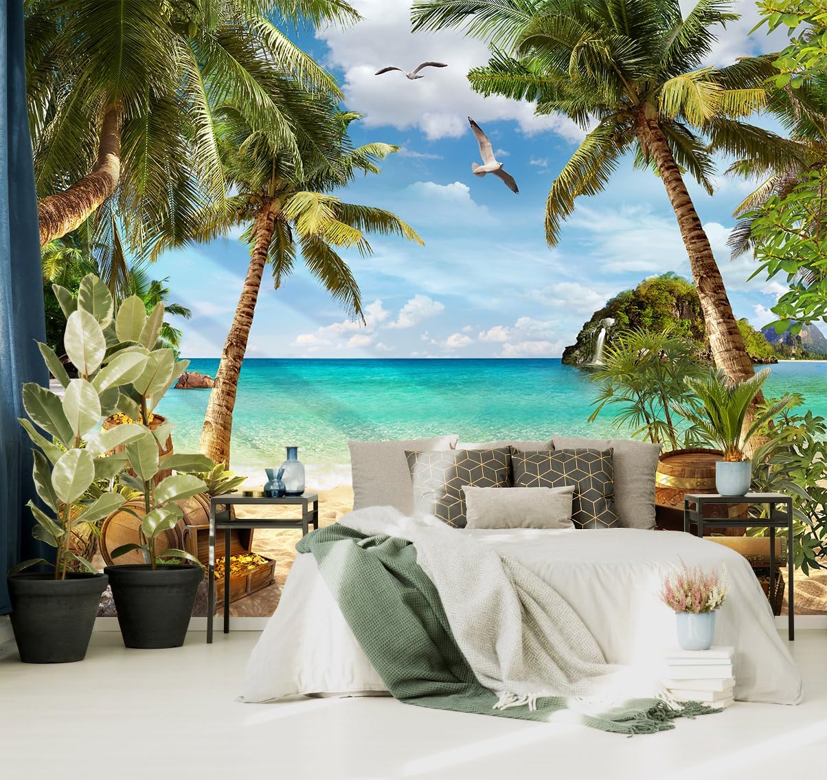 Floral Wallpaper Blue and White Peony Rose Mural Wallpaper for Bedroom Living Room Bathroom Office(Not Peel 'n Stick)