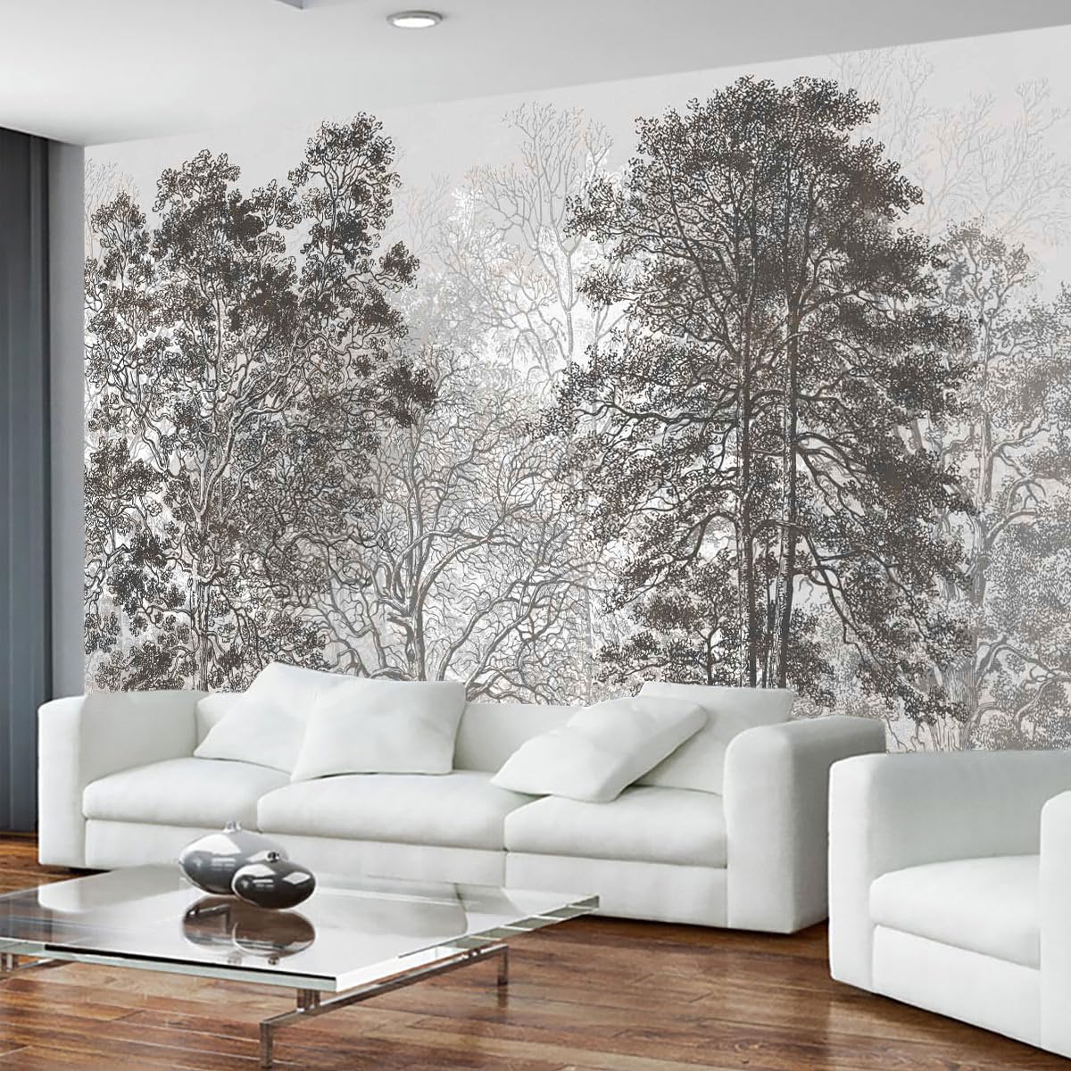 Sunshine Forest Mural Wallpaper Landscape Tree Wallpaper Large Nature Scenery Wall Mural for Living Room (not self-Adhesive)
