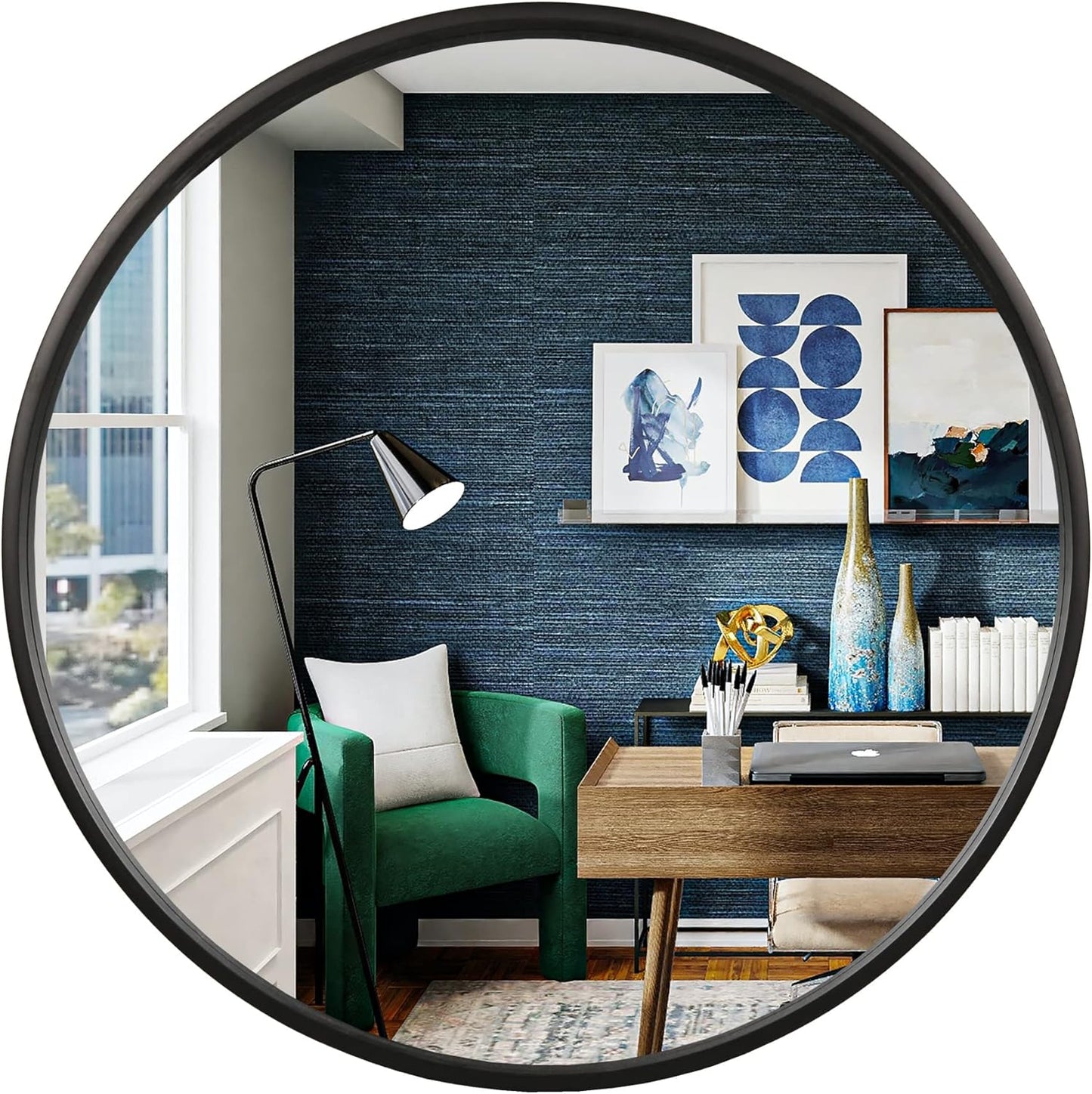 WallBeyond Round Wood Mirror, 32" Round Modern Decoration Large Circle Wall Mirror for Bathroom Living Room Bedroom Entryway, Honey