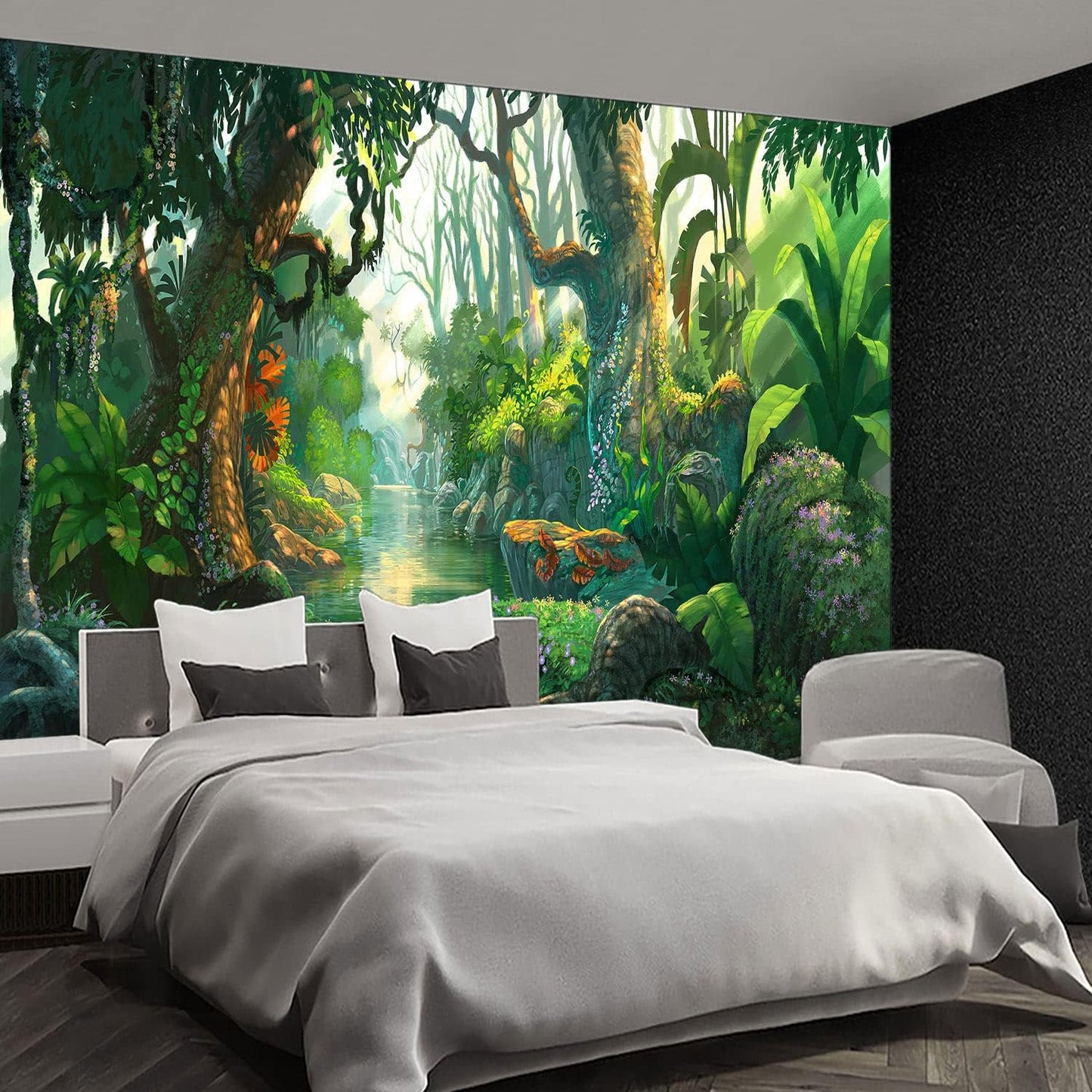 Nature Forest Tree Mural Woodland Landscape Backgrounds Cottage Jungle Wallpaper Extra Large Wall murals for Bedroom Living Room（not Peel and Stick）- 108“x 75"