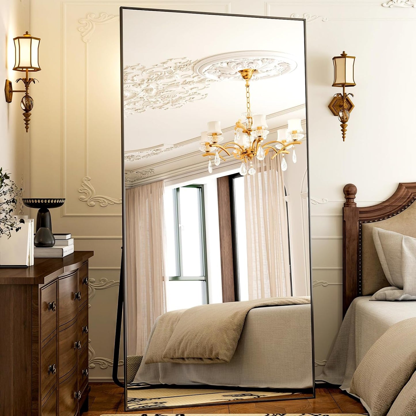 GLSLAND 71"x31" Full Length Mirror Extra Large Hanging or Leaning Rectangle Mirror Aluminum Alloy Thin Frame Bedroom Floor Dressing,Black