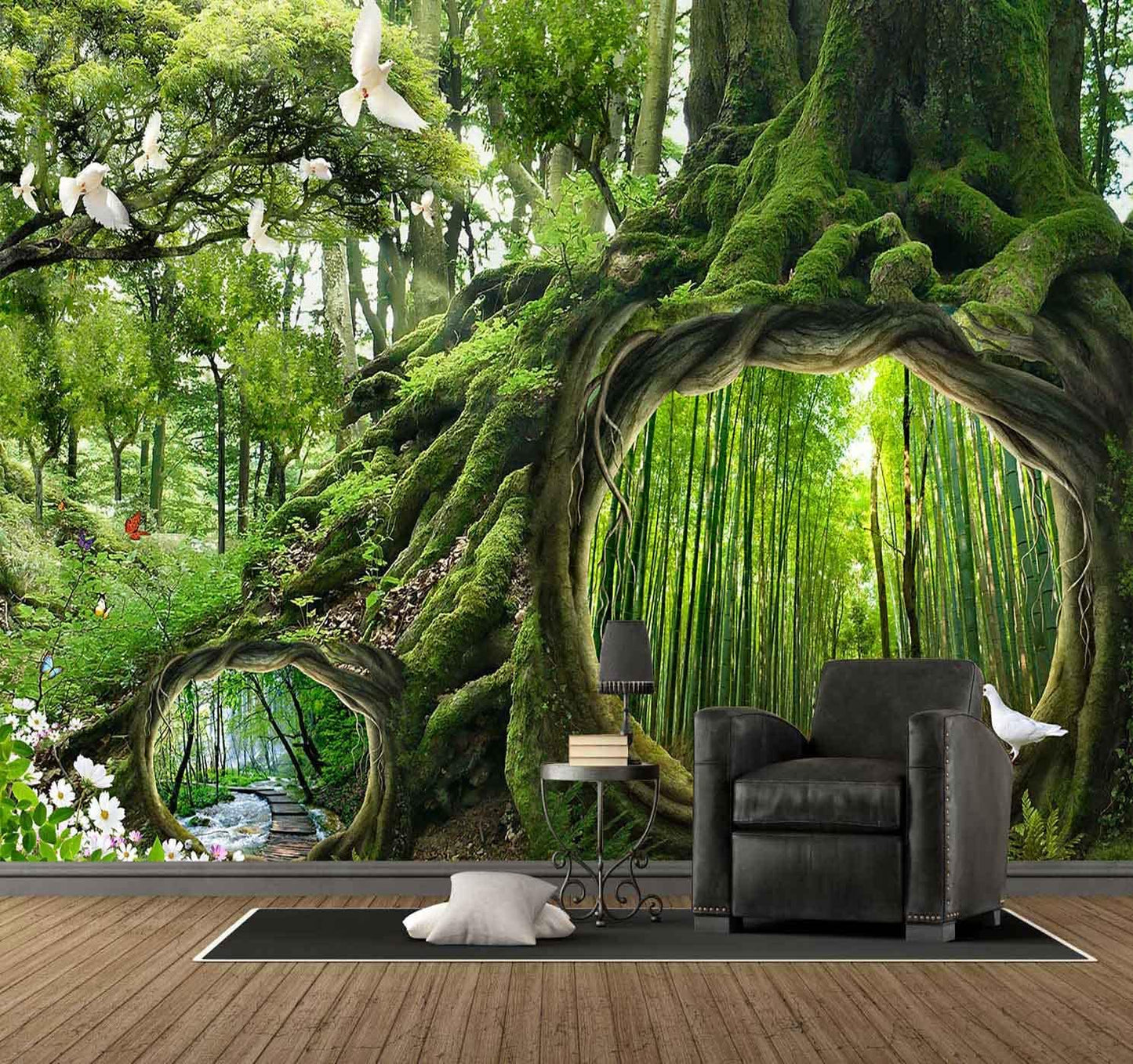 Sunshine Forest Mural Wallpaper Landscape Tree Wallpaper Large Nature Scenery Wall Mural for Living Room (not self-Adhesive)