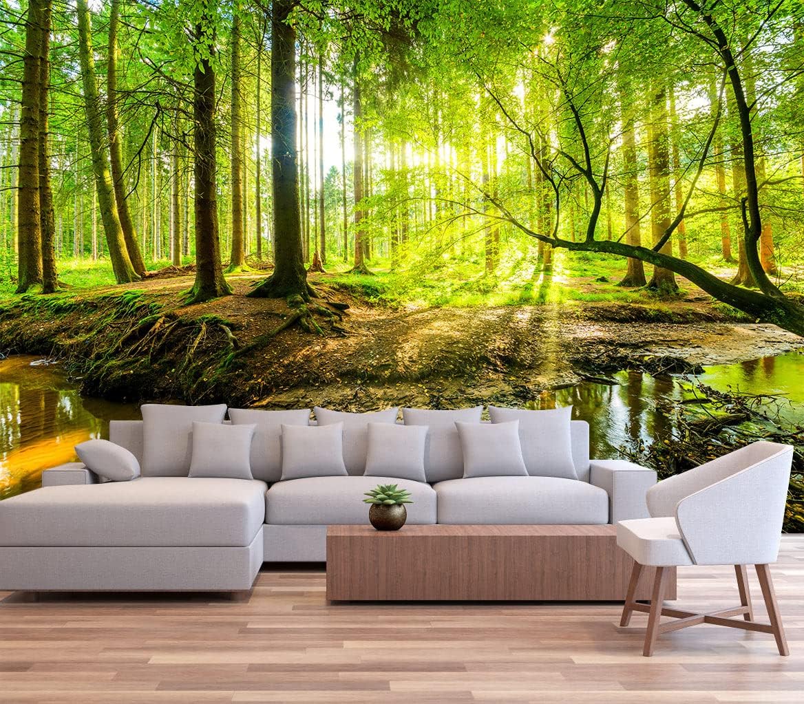 Sunshine Forest Mural Wallpaper Landscape Tree Wallpaper Large Nature Scenery Wall Mural for Living Room (not self-Adhesive)