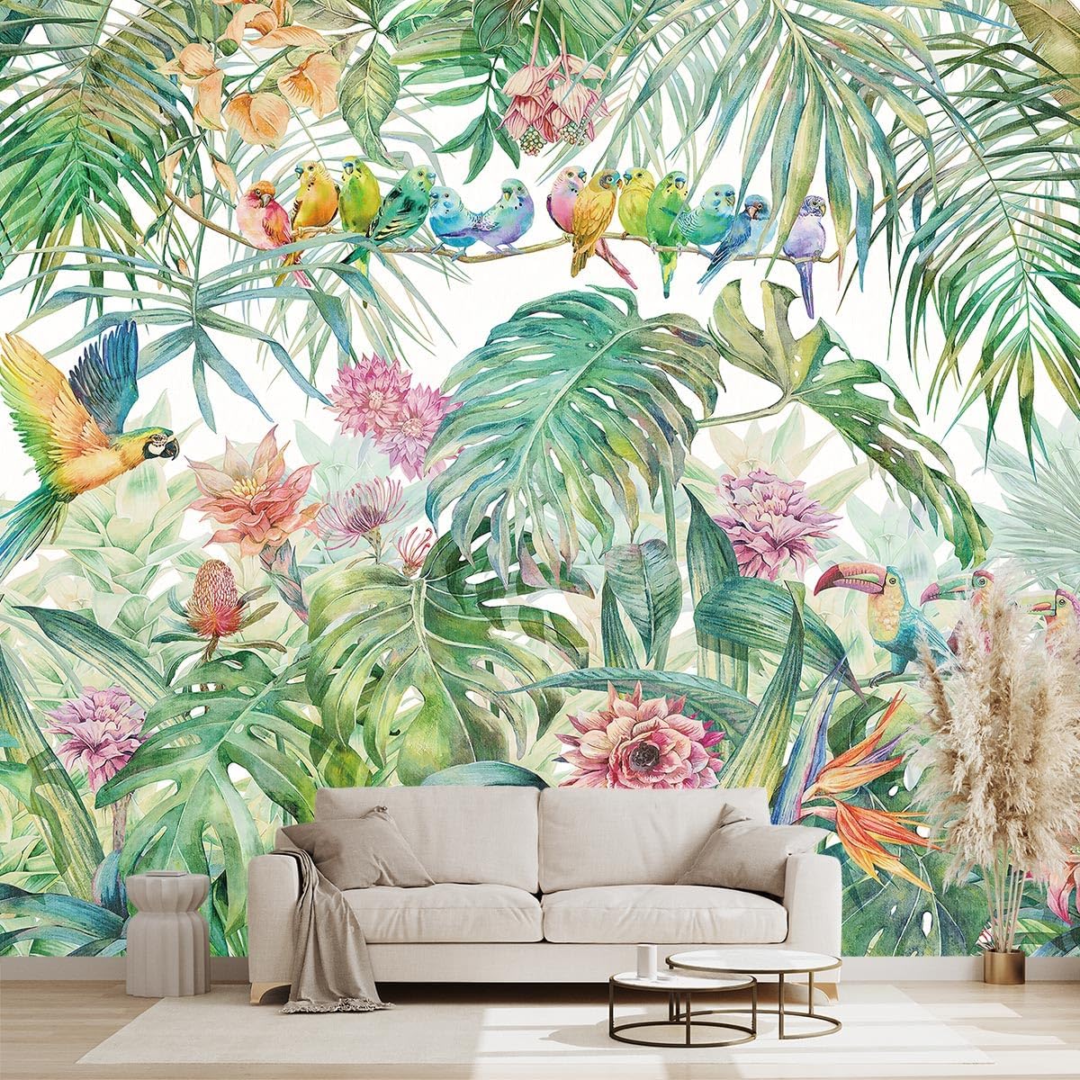 Golden Botanical Leaf wallpeper Living Room Bedroom Wall Mural - 137"x96"（Not Peel and Stick）