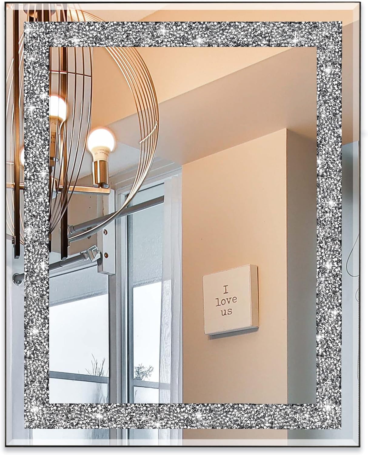 Ruomeng Wall Mirror Rectangular Crystal Crush Diamond Mirror for Home Decoration Accent Mirror for Bathroom, Entryway and Bedroom, 24" x 36"