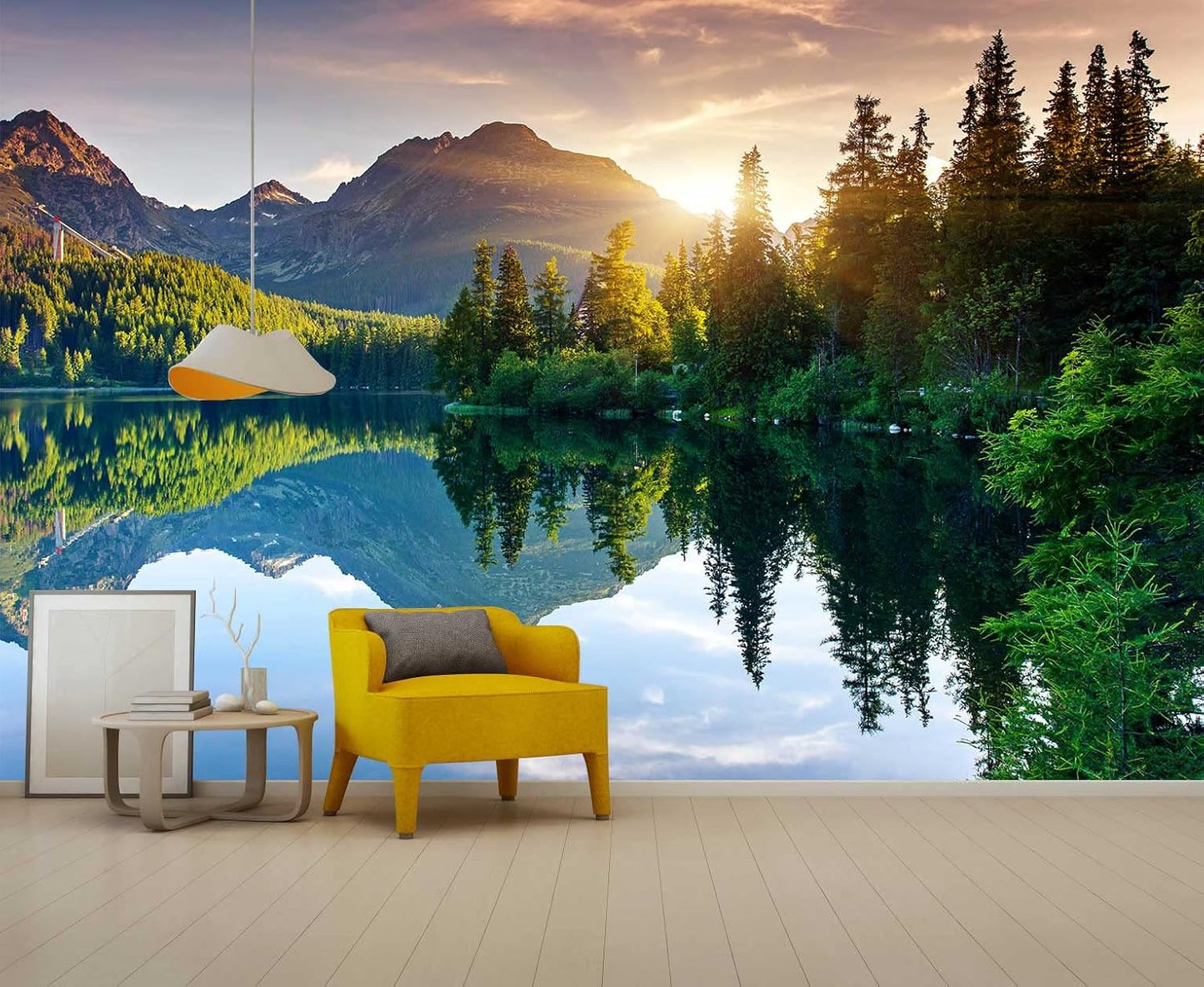 Sunshine Forest Mural Wallpaper Landscape Tree Wallpaper Large Nature Scenery Wall Mural for Living Room (not self-Adhesive)