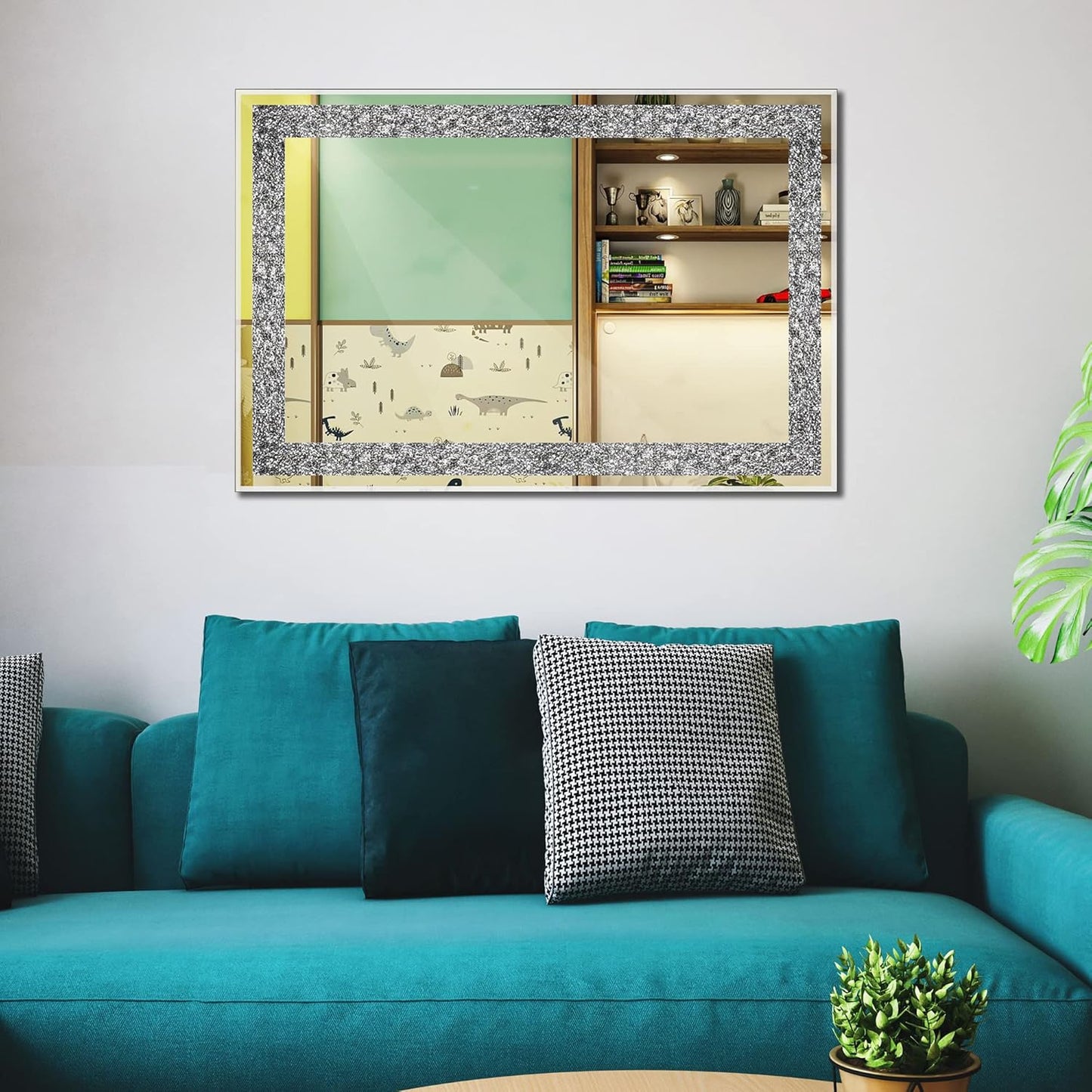 Ruomeng Wall Mirror Rectangular Crystal Crush Diamond Mirror for Home Decoration Accent Mirror for Bathroom, Entryway and Bedroom, 24" x 36"