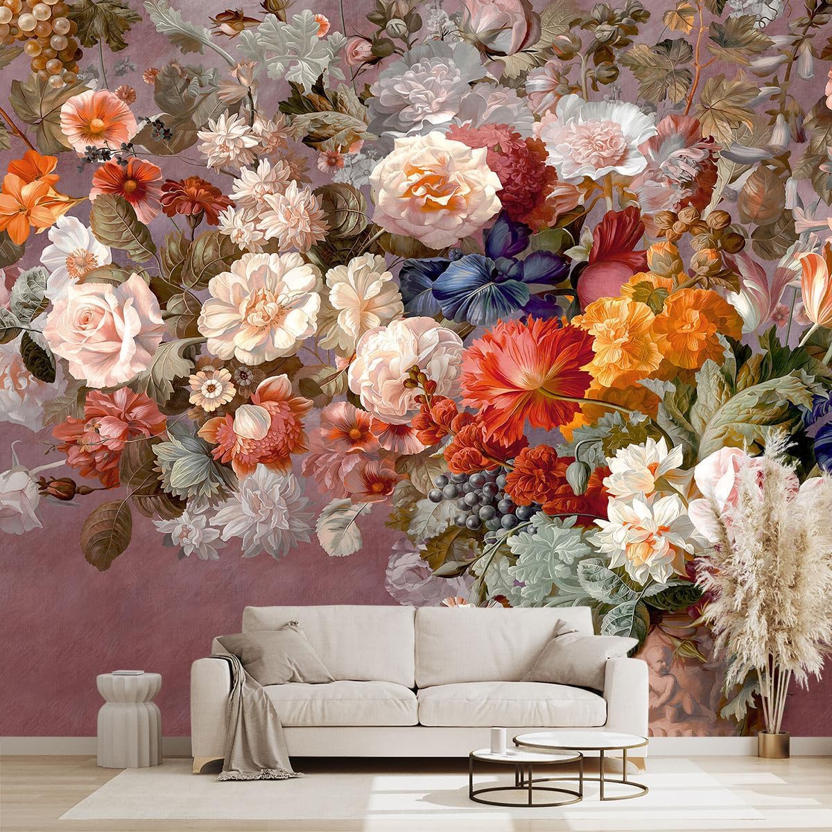 Golden Botanical Leaf wallpeper Living Room Bedroom Wall Mural - 137"x96"（Not Peel and Stick）