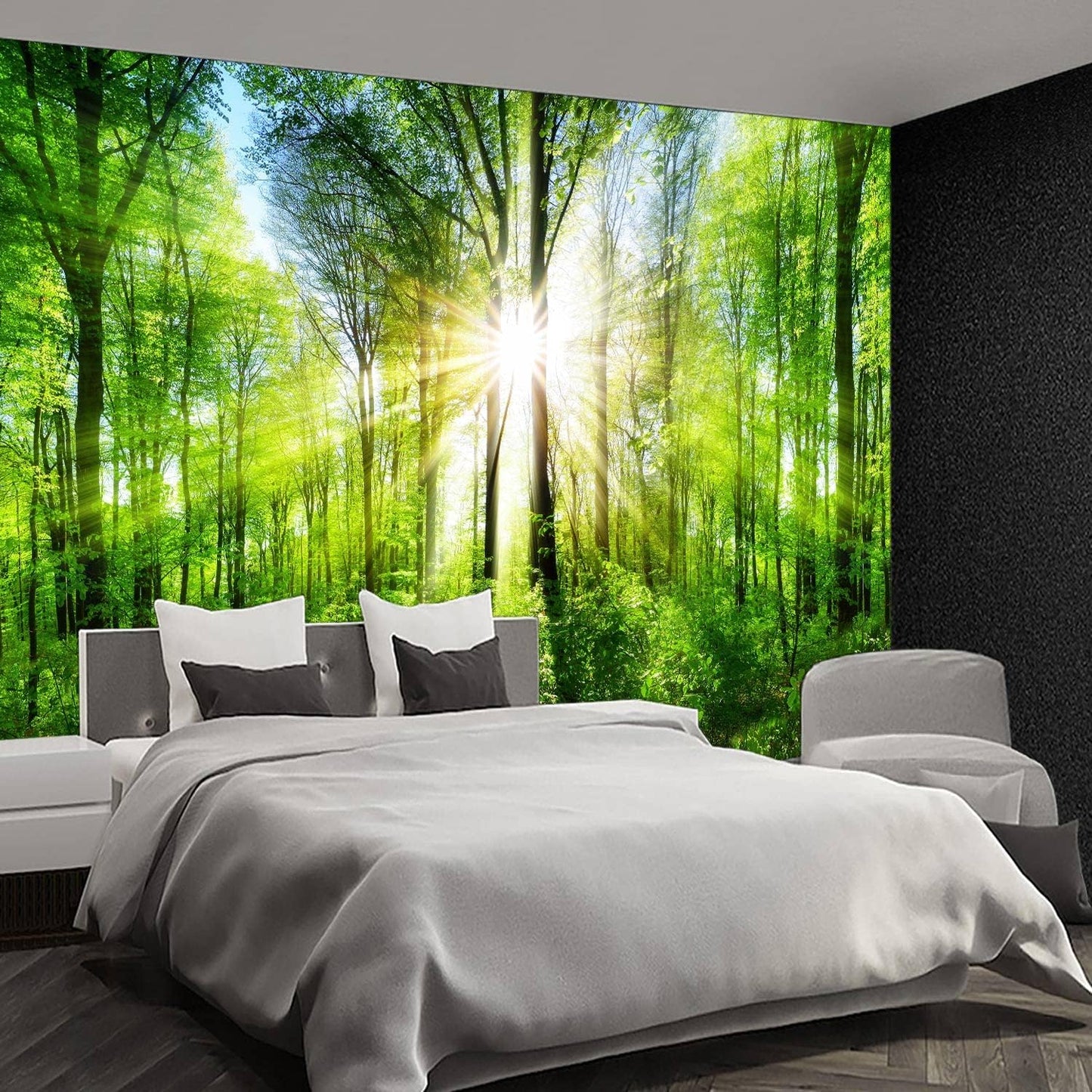Nature Forest Tree Mural Woodland Landscape Backgrounds Cottage Jungle Wallpaper Extra Large Wall murals for Bedroom Living Room（not Peel and Stick）- 108“x 75"