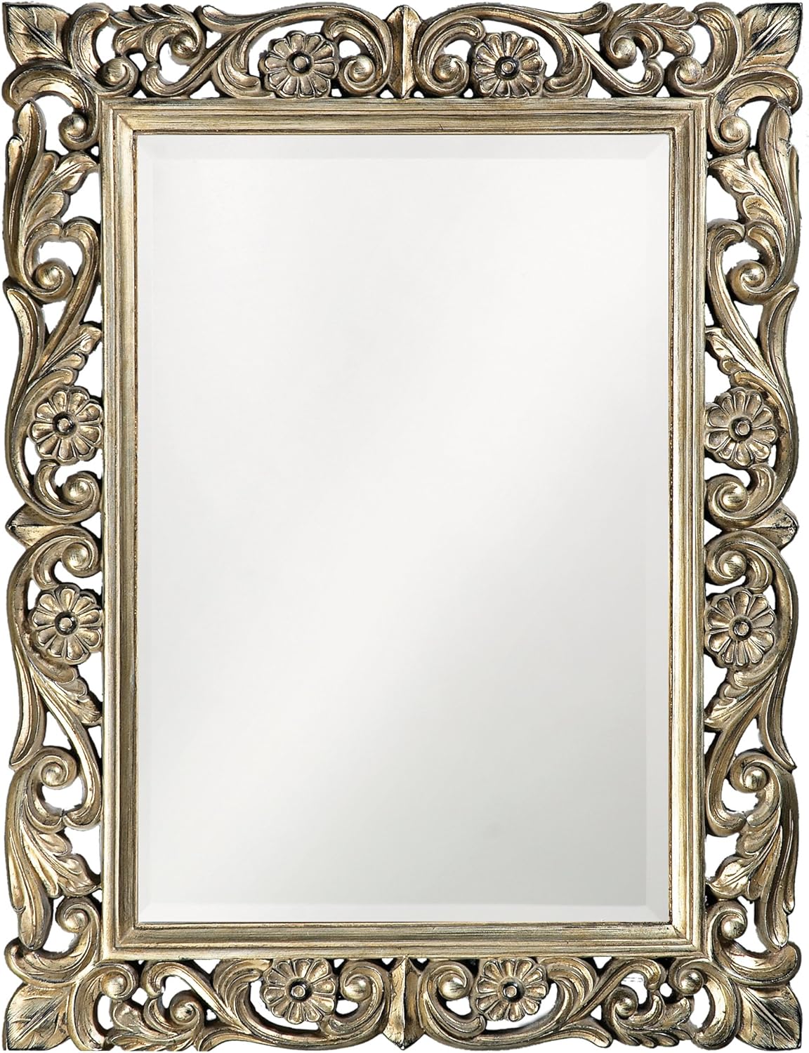 Howard Elliott Chateau Rectangular Hanging Wall Mirror, Scroll Work Frame, Home Decoration Framed Mirrors for Bedroom, Bathroom, Entryway, or Any Room, French Pewter, 31.5 x 42 Inch