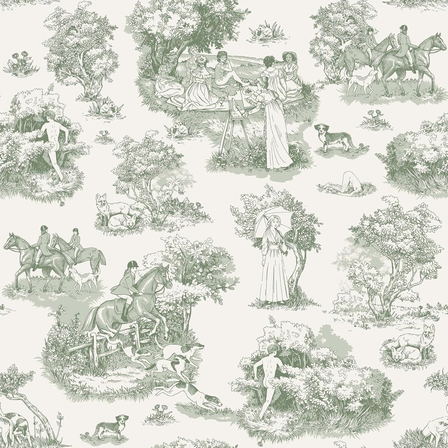 NuWallpaper x Rachel Antonoff Green The Chase Peel and Stick Wallpaper, RAS6261