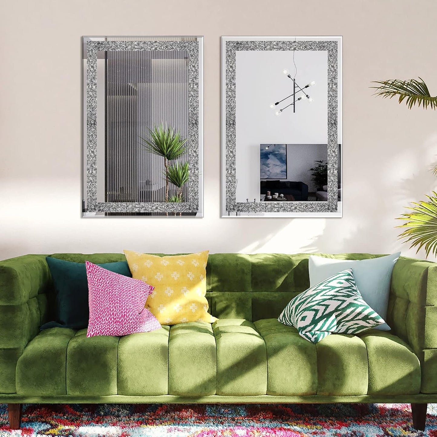 Ruomeng Wall Mirror Rectangular Crystal Crush Diamond Mirror for Home Decoration Accent Mirror for Bathroom, Entryway and Bedroom, 24" x 36"